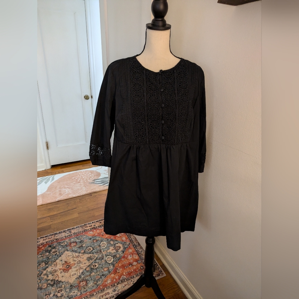 Lagenlook Black Eshakti Empire Waist 3/4 Sleeve Tunic Top (18/20)